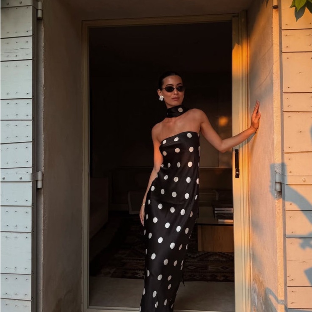 Reformation Oren Silk Dress in Moon Dot - Picture 2 of 3